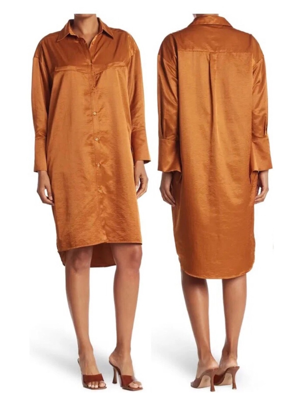 TOV Los Angeles Satin Midi Shirt Lagenlook Dress sz 44 L